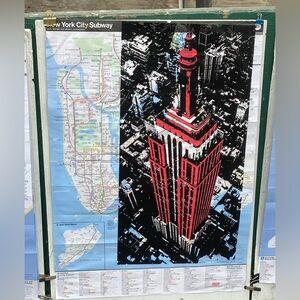 Hand Painted Oriiginal New York City Subway Map Artwork - Empire State Building